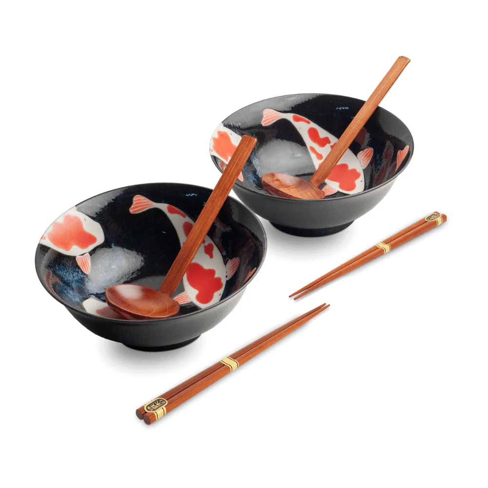 Ramen Bowl with Chopsticks & Spoon - Set of 2 - Red Koi