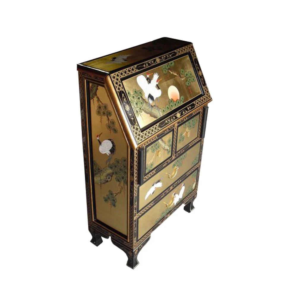 Cranes Design Gold Lacquer Bureau