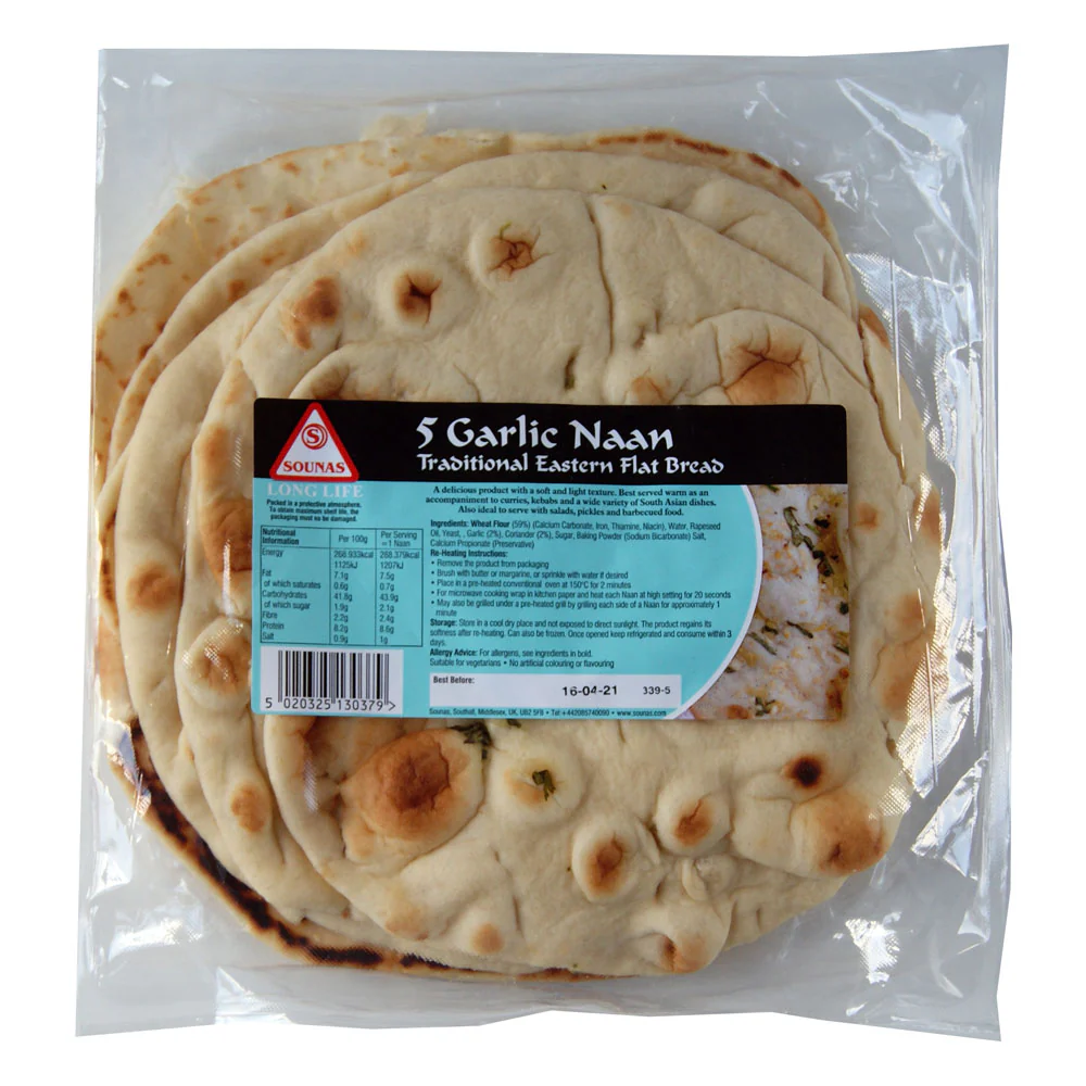 Sounas Garlic Naans - 5 Pack