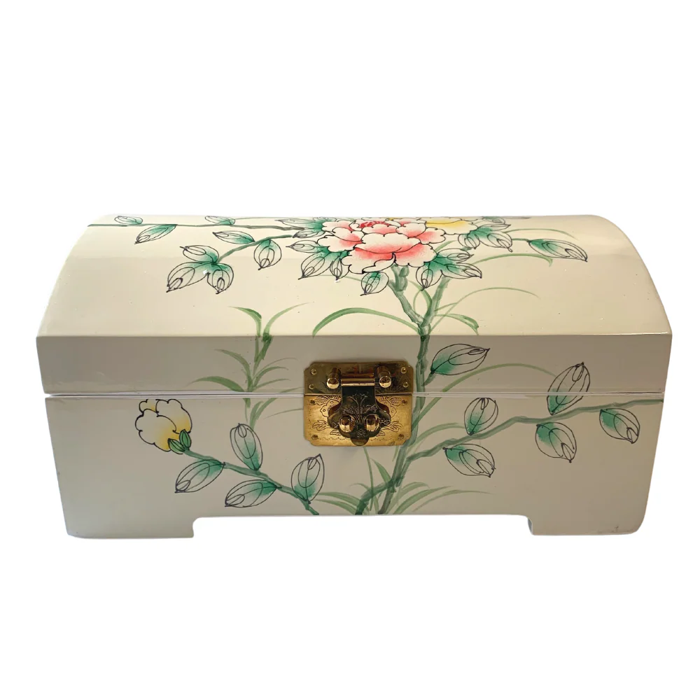 Floral Design White Lacquer Jewellery Box
