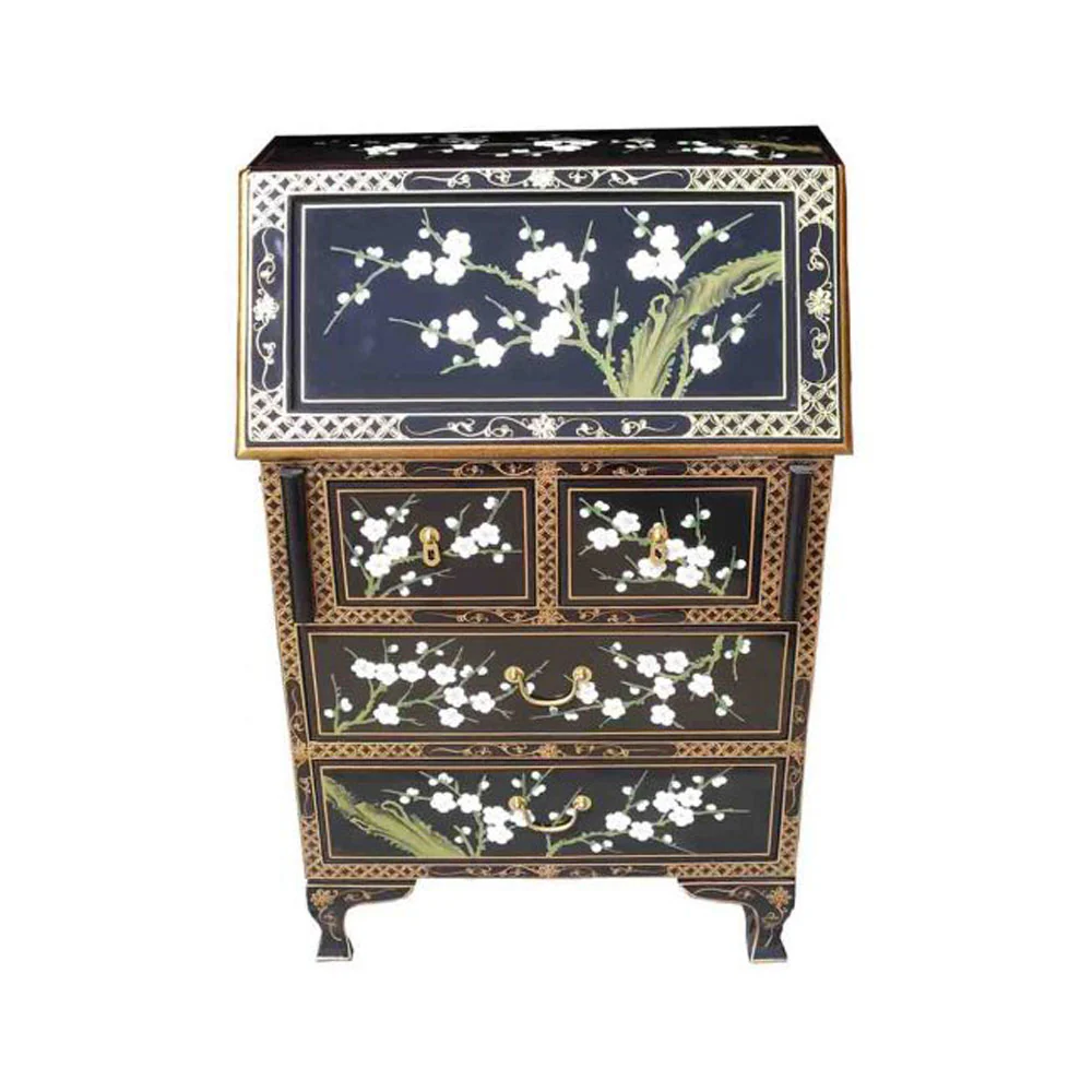 Black Lacquer Handpainted Furniture - Blossom Bureau