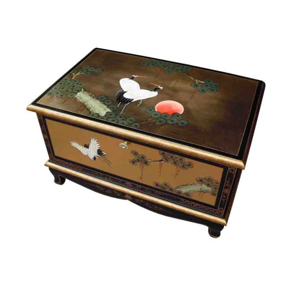 Cranes Design Gold Lacquer TV Unit