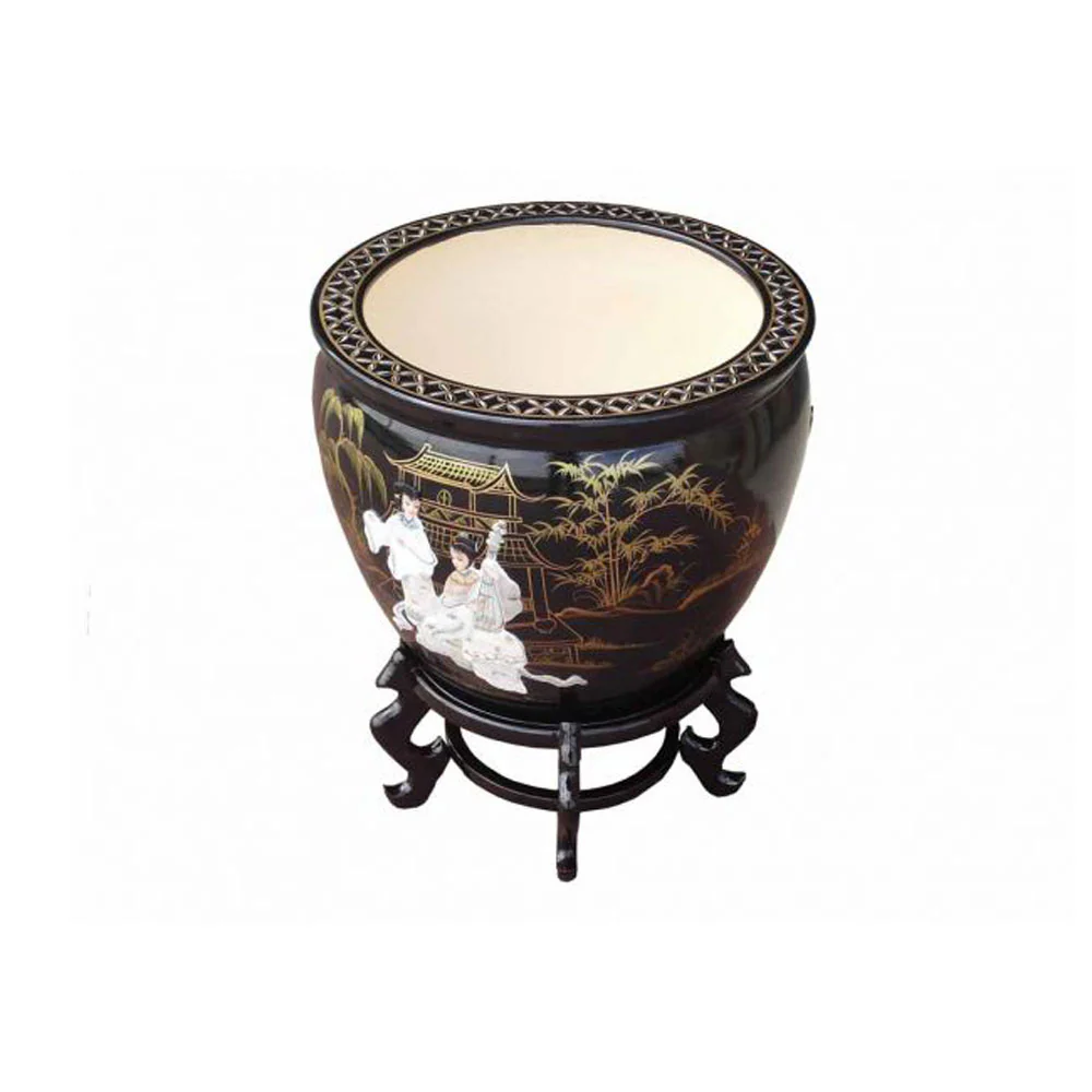 Mother of Pearl Black Lacquer Plant Pot