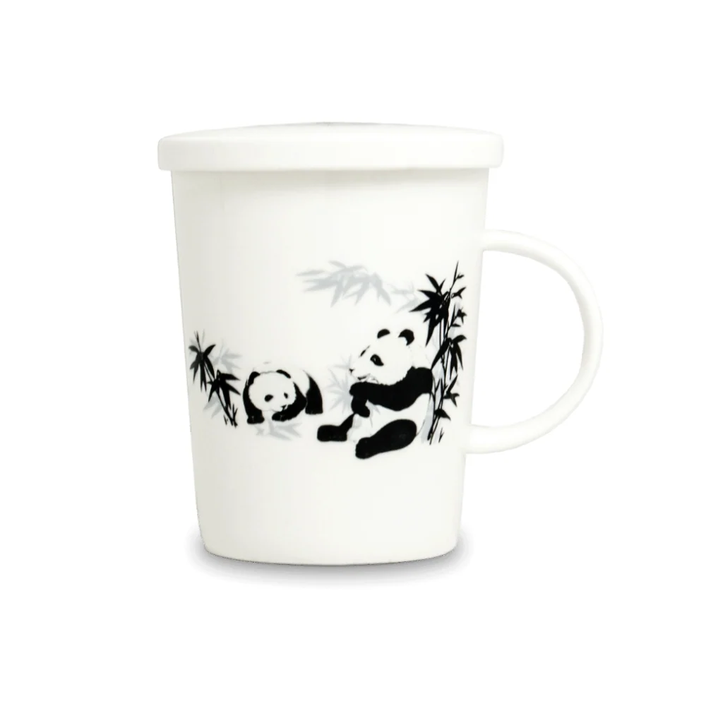 Three Piece Chinese Tea Infuser Mug - Pandas Design