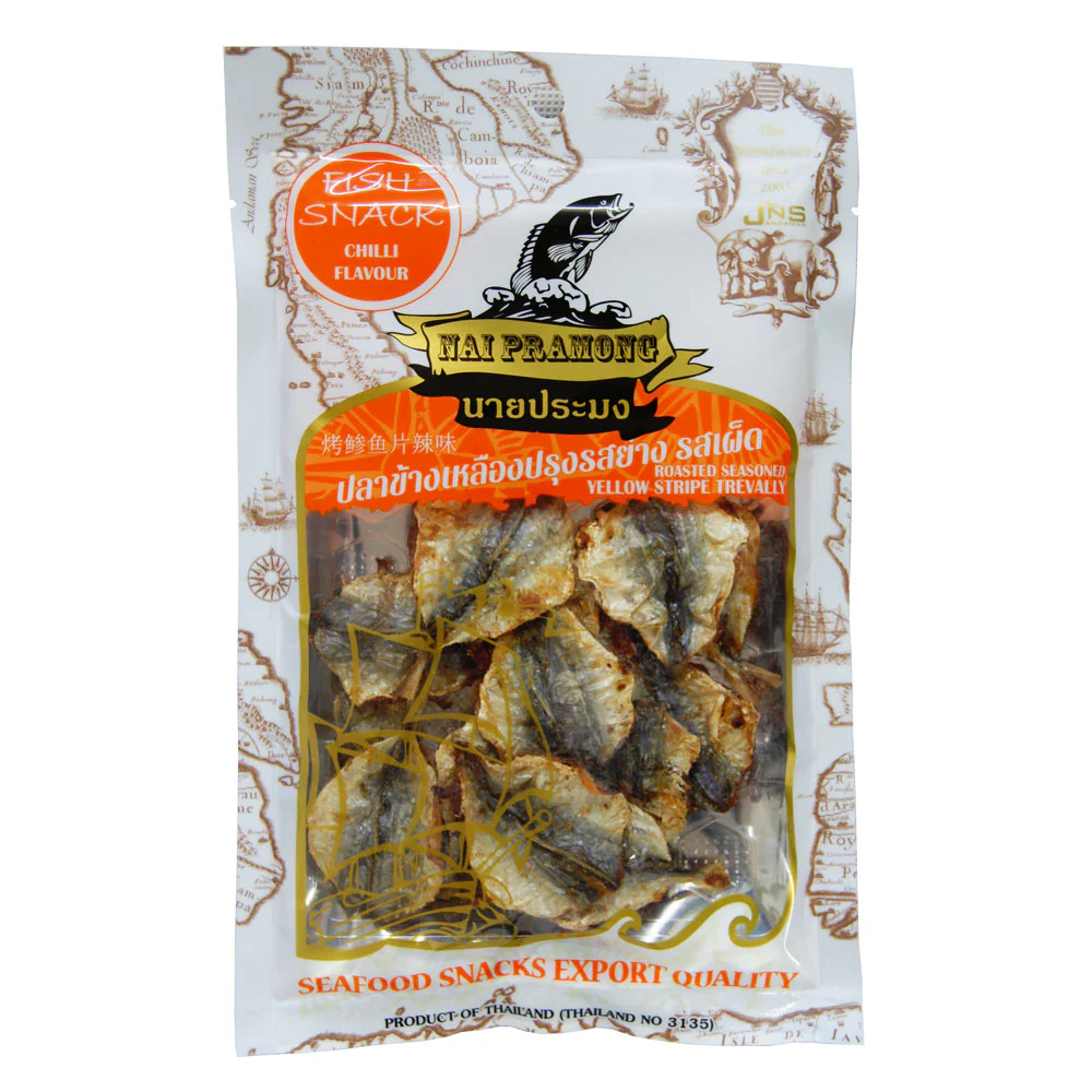 Nai Pramong Chilli Flavour Roasted Seasoned Yellow Stripe Trevally Fish Snack - 40g